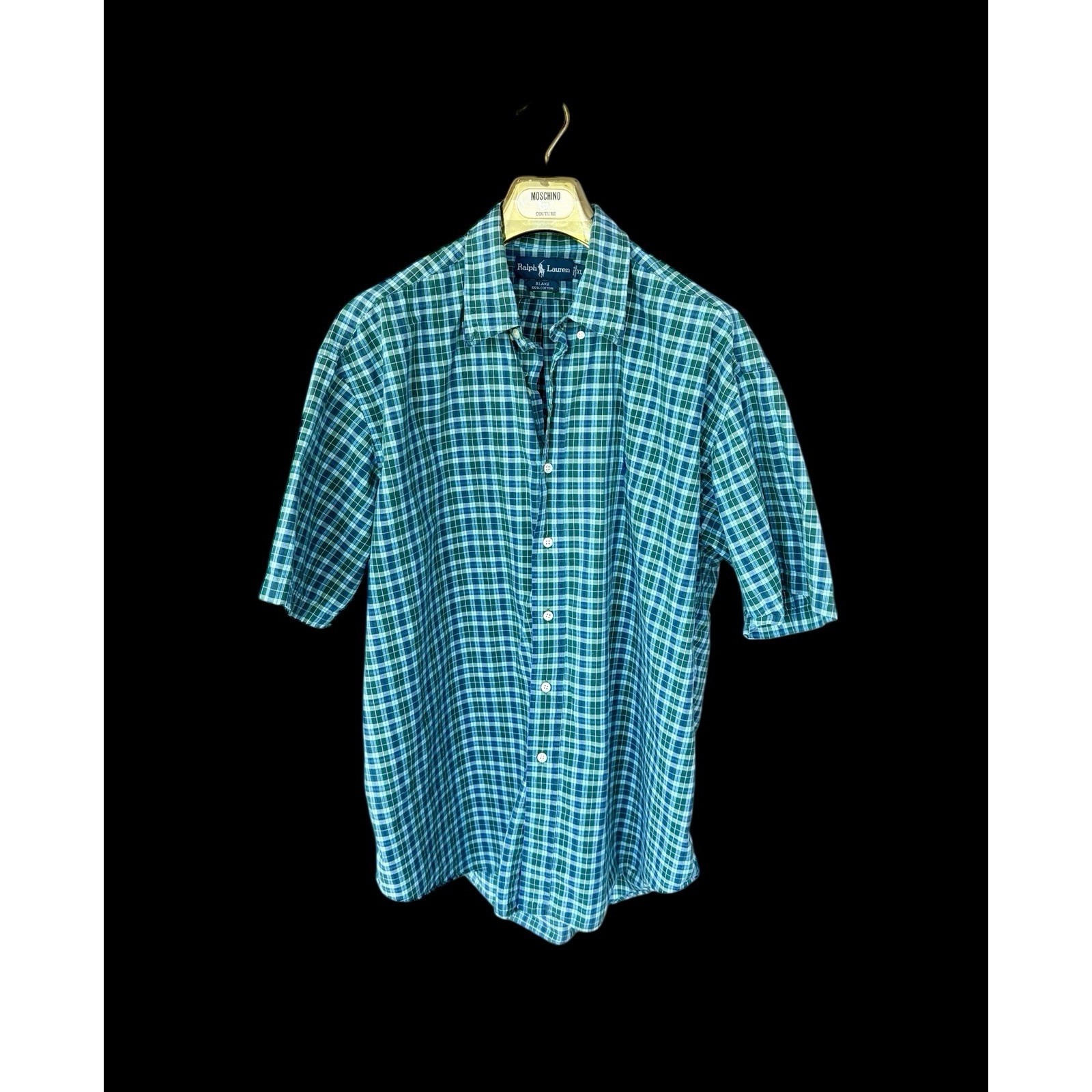 90's Vintage Ralph Lauren Blake Shirt Xl Green Blue Plaid Short Sleeve Button
